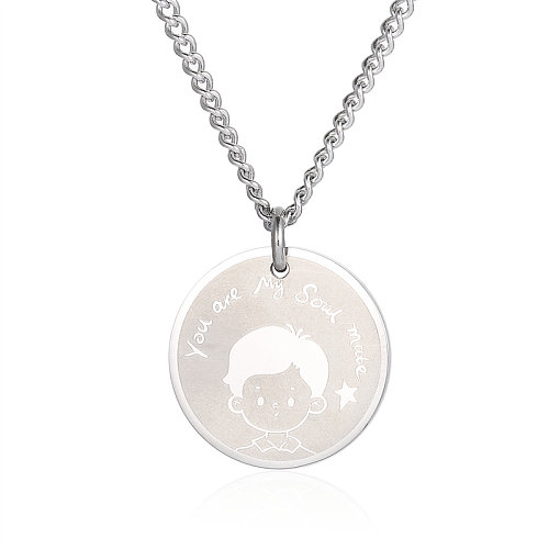 Casual Simple Style Human Round Stainless Steel  Stainless Steel Pendant Necklace In Bulk