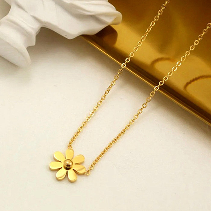 Simple Style Four Leaf Clover Dolphin Daisy Stainless Steel Plating Inlay Zircon Pendant Necklace 1 Piece