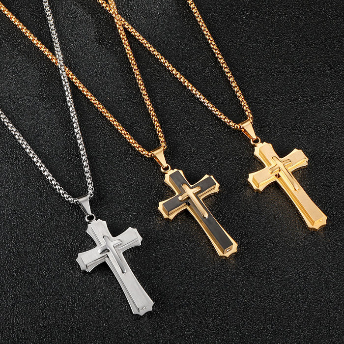 Hip-Hop Cross Stainless Steel  Pendant Necklace