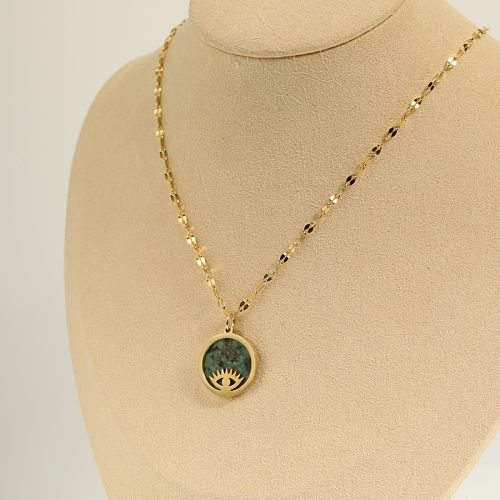 Retro Simple Style Devil'S Eye Stainless Steel  Plating Inlay Natural Stone 18K Gold Plated Pendant Necklace