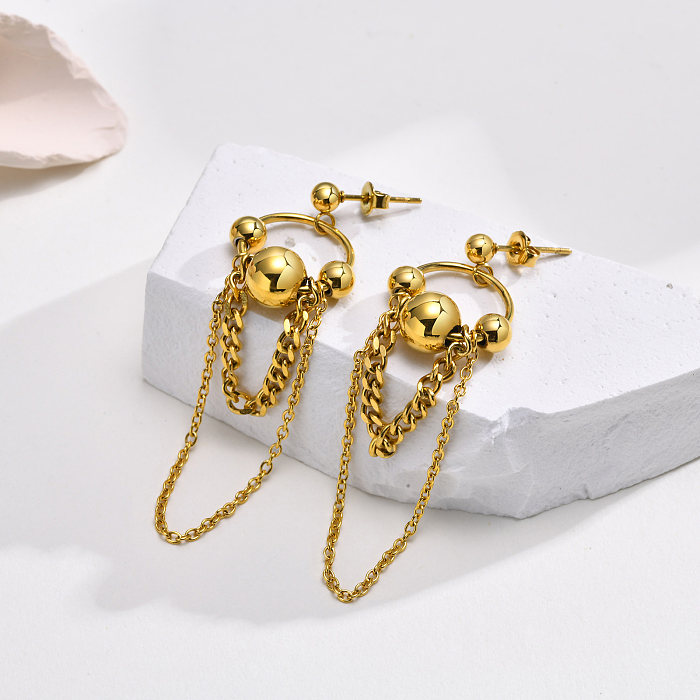 1 Pair Retro French Style Tassel Plating Stainless Steel  18K Gold Plated Drop Earrings