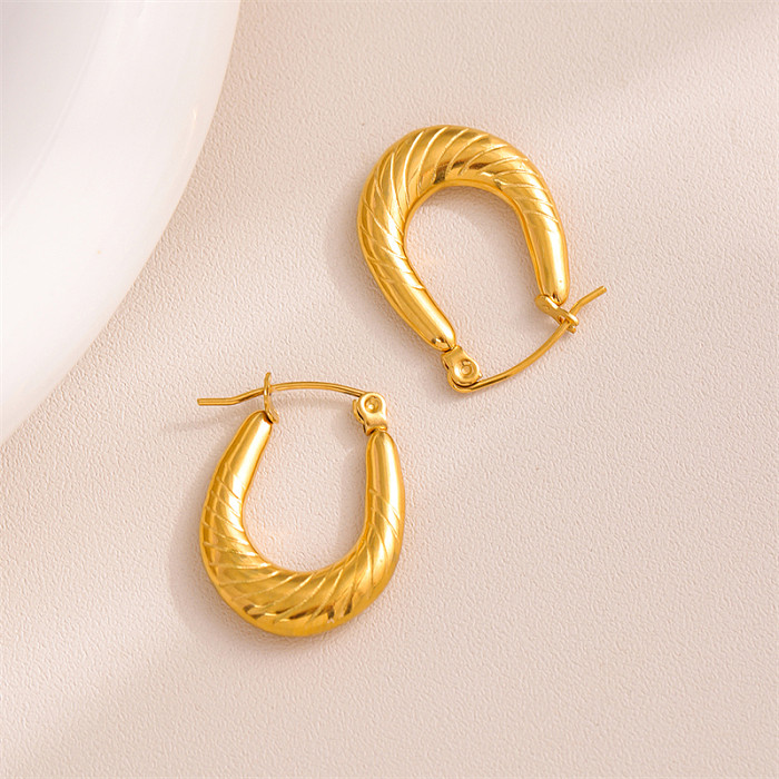 1 paire de boucles d'oreilles rétro en forme de U, Style Simple, plaqué ovale, en acier inoxydable, plaqué or 18 carats