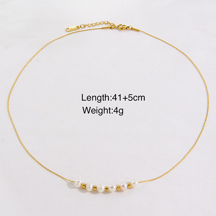 Simple Style Solid Color Stainless Steel  Freshwater Pearl Plating Necklace