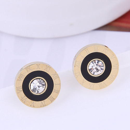 Pendientes redondos con personalidad de acero inoxidable concisos OL de moda coreana