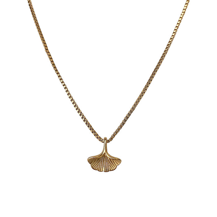 Simple Style Ginkgo Leaf Stainless Steel Plating 18K Gold Plated Pendant Necklace