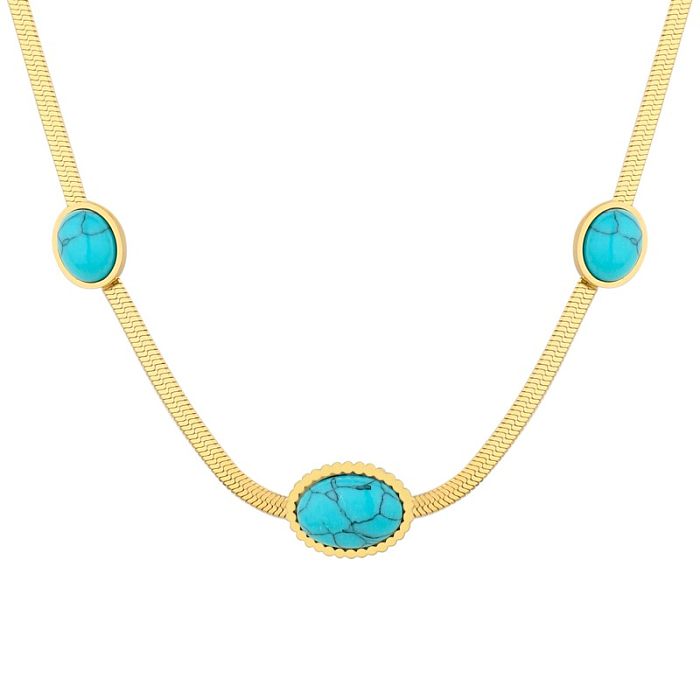 Glam Oval Stainless Steel  Polishing Plating Inlay Turquoise Gold Plated Pendant Necklace