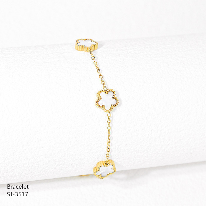 Simple Style Flower Stainless Steel Plating Inlay Shell Gold Plated Bracelets