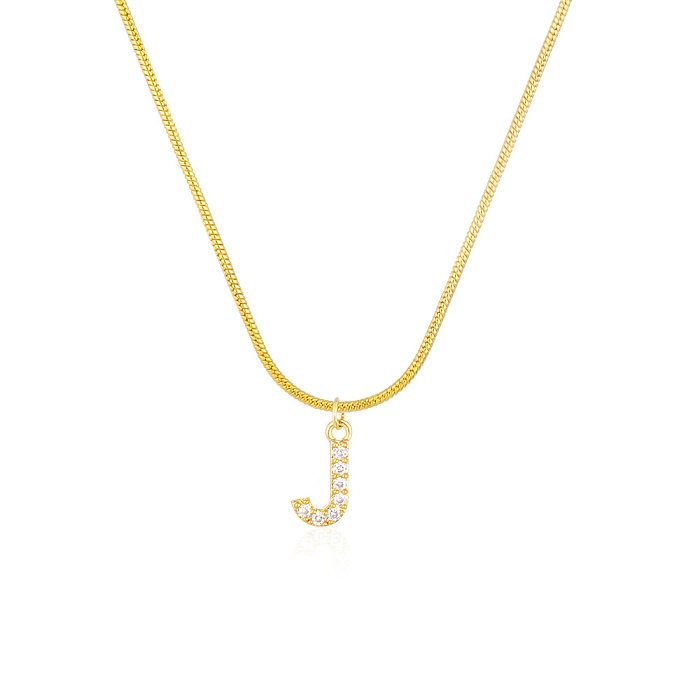 Classic Style Letter Stainless Steel 14K Gold Plated Zircon Pendant Necklace In Bulk