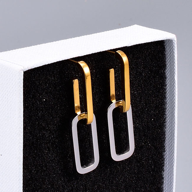 Simple Glossy Chain Asymmetric Square Ring Earring Wholesale jewelry