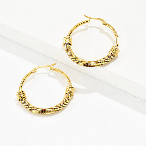 Simple Style Circle Lines Stainless Steel  Gold Plated Hoop Earrings 1 Pair