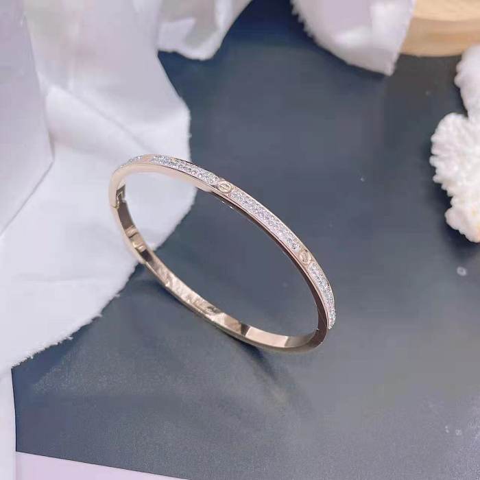 Simple Style Classic Style Oval Titanium Steel Plating Inlay Zircon Bangle