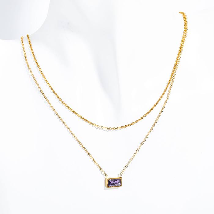 Simple Style Rectangle Stainless Steel Plating Inlay Birthstone Zircon 18K Gold Plated Pendant Necklace