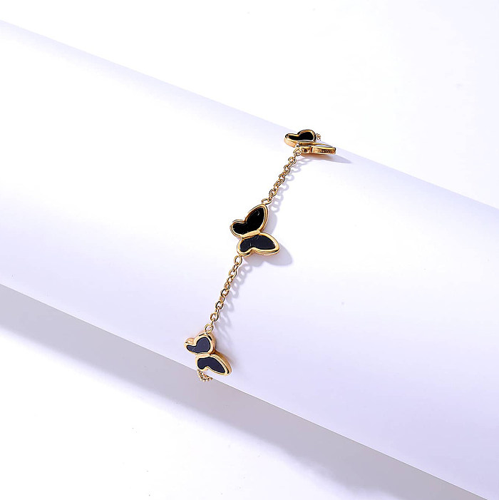 Pulsera de mariposa de oro de 18 quilates electrochapada de acero inoxidable simple de moda