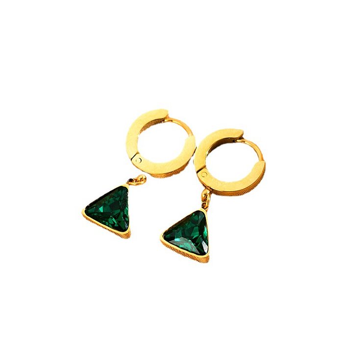 1 Pair Simple Style Triangle Plating Inlay Stainless Steel  Zircon Gold Plated Drop Earrings