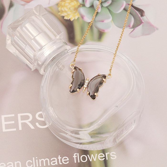 Sweet Butterfly Stainless Steel  Necklace Plating Glass Stainless Steel  Necklaces