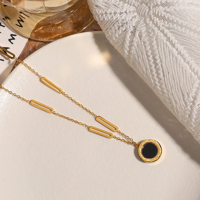 IG Style Simple Style Round Number Stainless Steel Plating Inlay Shell 18K Gold Plated Pendant Necklace
