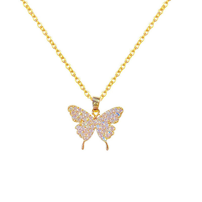 Mode Schmetterling Edelstahl Inlay Zirkon Anhänger Halskette 1 Stück