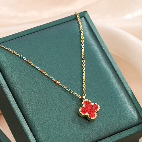 Fashion Four Leaf Clover Stainless Steel Plating Artificial Diamond Necklace