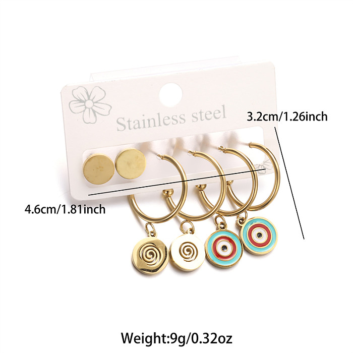 1 Set IG Style Simple Style Devil's Eye Epoxy Plating Stainless Steel  18K Gold Plated Earrings