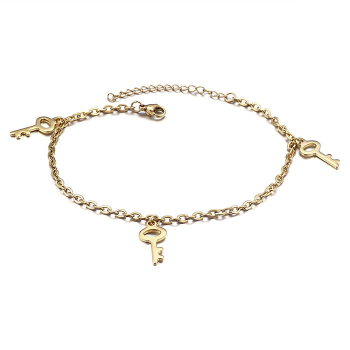 Bracelet de cheville pendentif clé de mode en acier inoxydable, vente en gros de bijoux