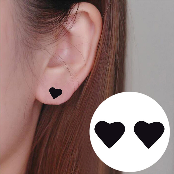 Boucles d'oreilles en acier inoxydable pour femmes, clous d'oreille sans incrustation, cœur à la mode