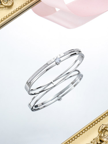 Wholesale Simple Style Letter Stainless Steel Plating Inlay Zircon Bangle