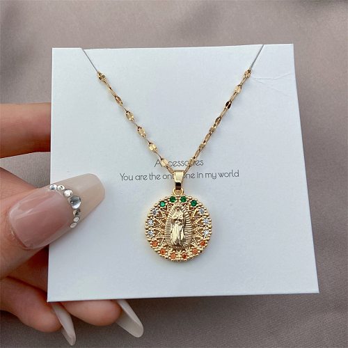 Artistic Portrait Faith Stainless Steel  Copper Plating Inlay Zircon Pendant Necklace