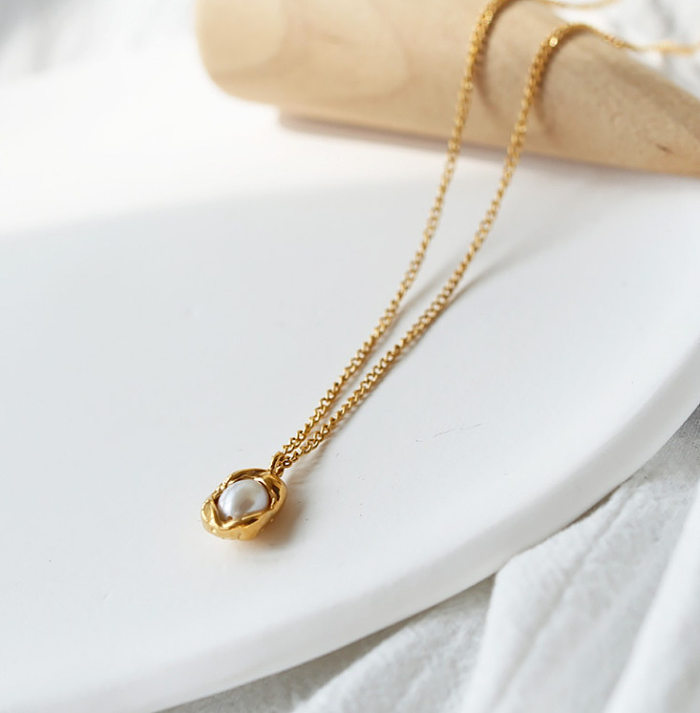 Fashion Pea Pearl Pendant Necklace Stainless Steel Clavicle Chain