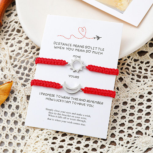 Nouveau Bracelet de Couple en corde rouge tressé soleil et lune en acier inoxydable, Bracelet de carte