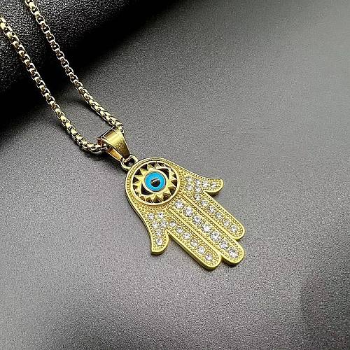 1 Piece Hip-Hop Hand Of Fatima Stainless Steel  Plating Inlay Rhinestones Pendant Necklace