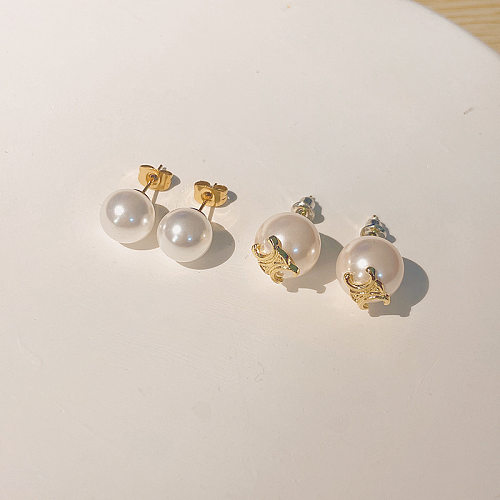 1 paire de clous d'oreilles en acier inoxydable plaqué perles de style français