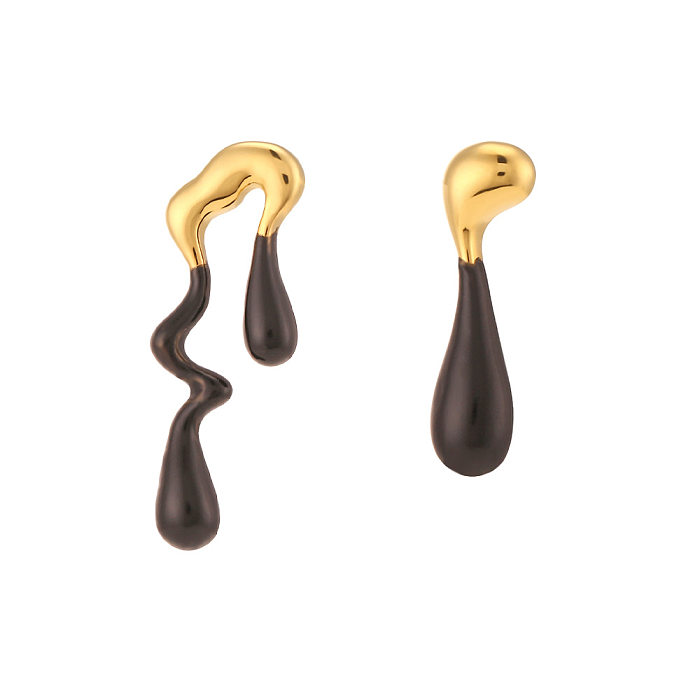 1 Pair Y2K Fashion Irregular Stainless Steel  Asymmetrical Enamel Plating Drop Earrings