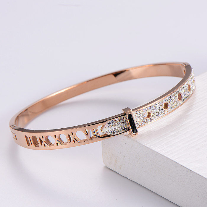 Moda feminina pulseira oca diamante pulseira de aço inoxidável
