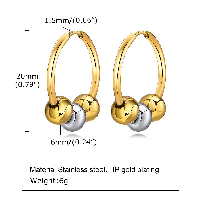 1 Piece INS Style Simple Style Solid Color Stainless Steel  Beaded Stainless Steel 18K Gold Plated Earrings