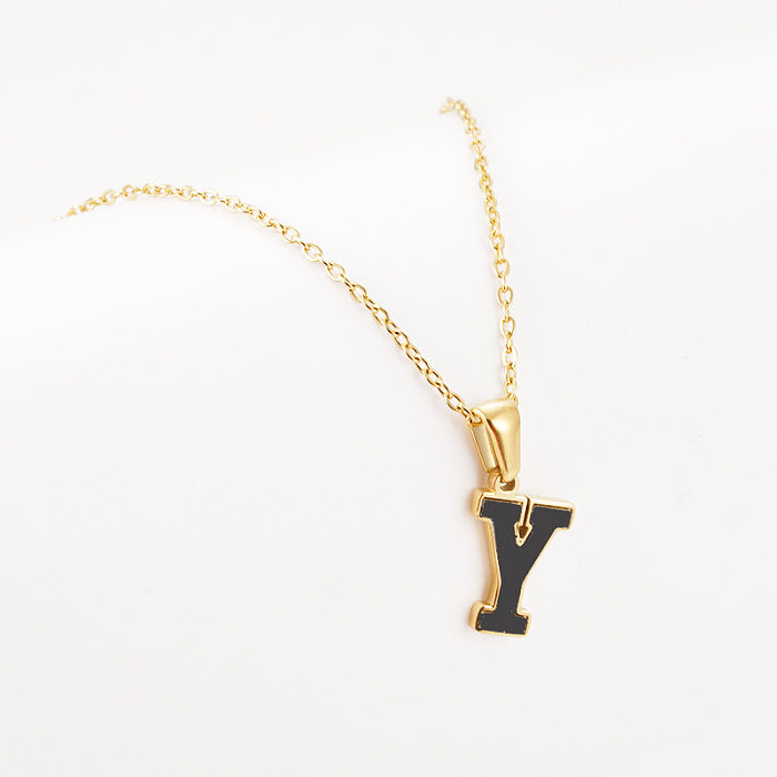 Simple Style Letter Stainless Steel  Pendant Necklace Gold Plated Stainless Steel  Necklaces