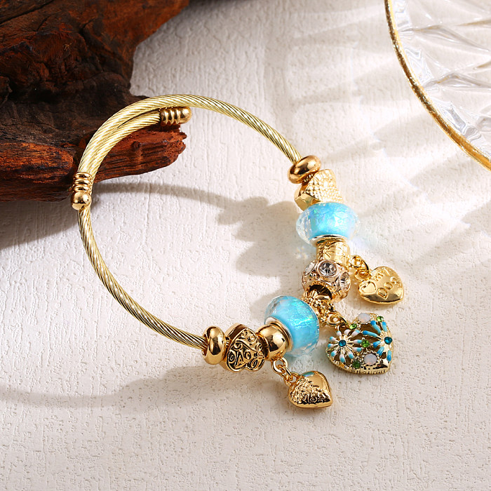 Bracelet élégant et mignon en forme de cœur et de papillon, en alliage d'acier inoxydable, incrustation de perles et de strass
