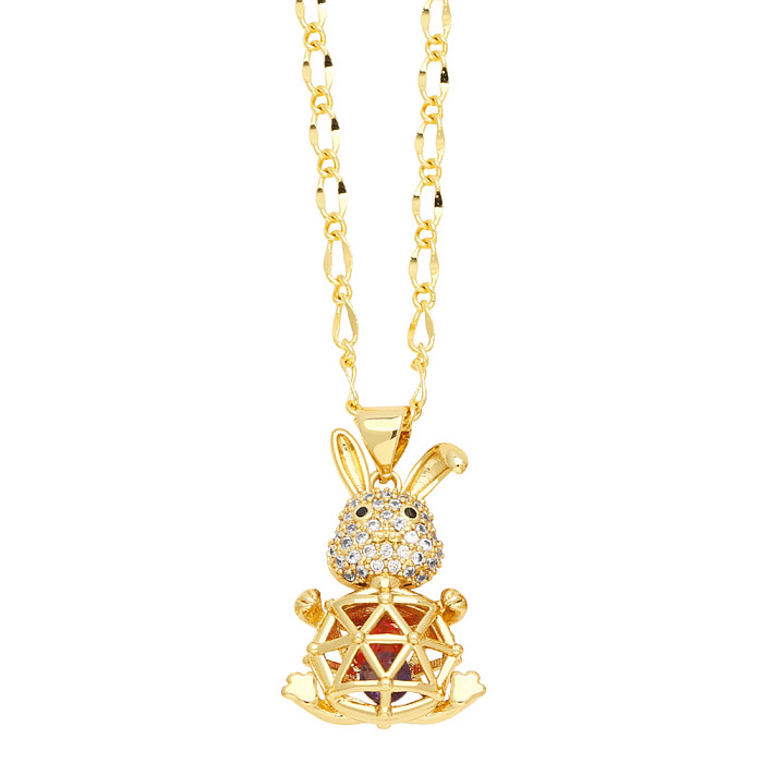 Cute Tortoise Rabbit Little Bear Stainless Steel  Copper Plating Inlay Zircon 18K Gold Plated Pendant Necklace