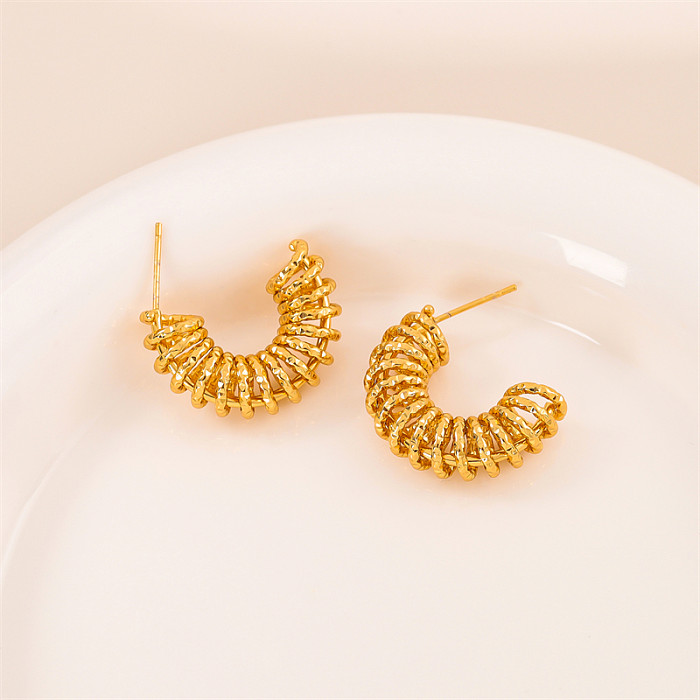 1 Pair Retro Simple Style C Shape Solid Color Plating Stainless Steel  18K Gold Plated Ear Studs