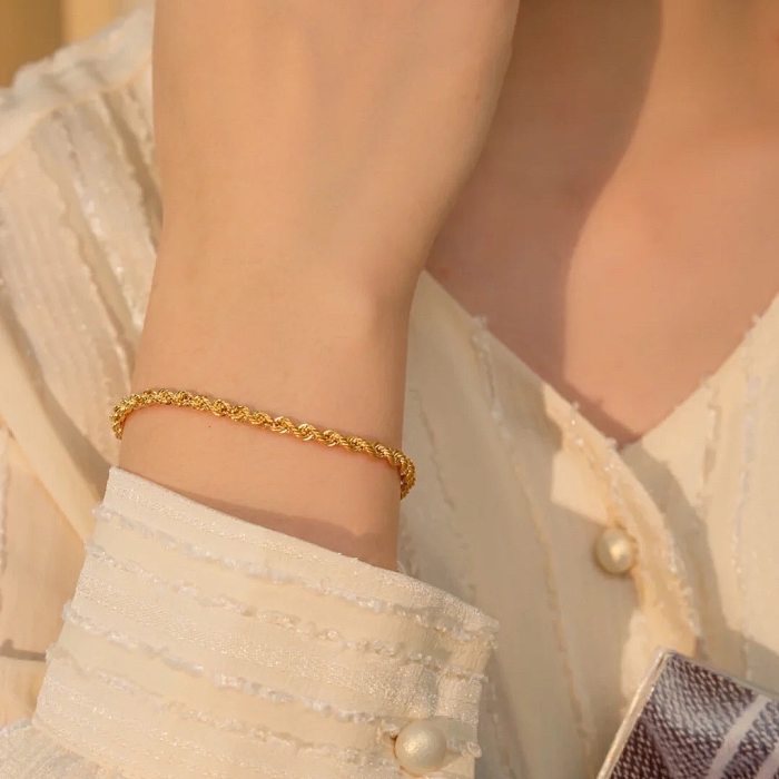 Simple Style Twist Titanium Steel Plating 18K Gold Plated Bracelets