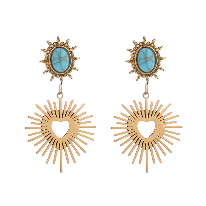 1 Pair Cute Luxurious Queen Heart Shape Plating Inlay Carving Stainless Steel Turquoise Gold Plated Drop Earrings