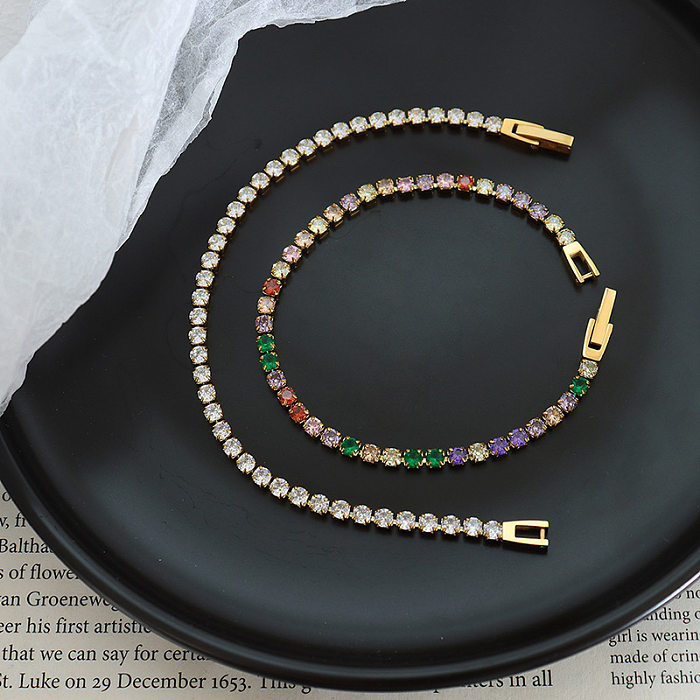 Bracelets en acier titane géométriques rétro incrustés de bracelets en acier inoxydable Zircon