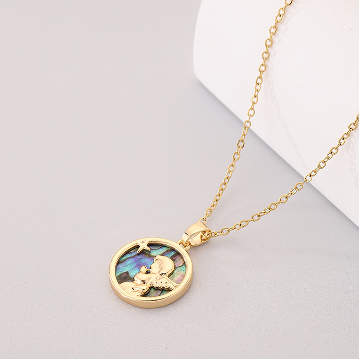 IG Style Round Angel Stainless Steel  Shell Pendant Necklace In Bulk
