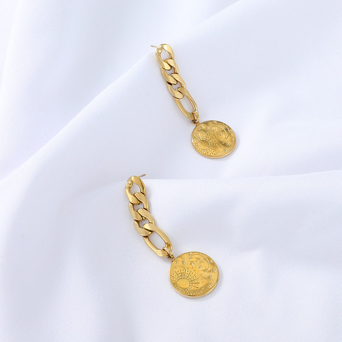 Simple Fashion Moon Sun Chain Badge Stainless Steel  Earrings