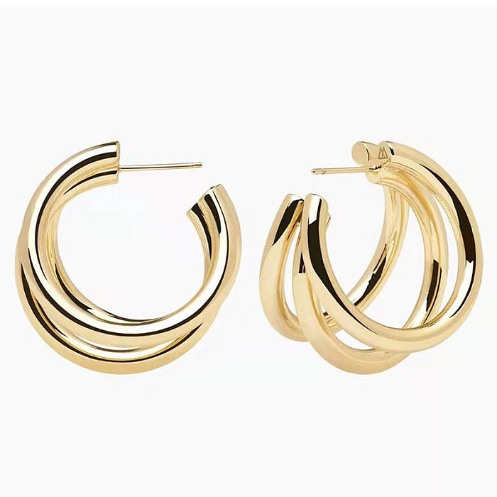 1 Pair Casual Simple Style Round Plating Stainless Steel 18K Gold Plated Earrings