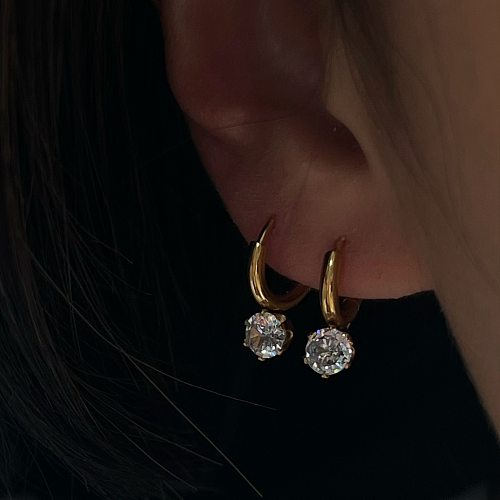 Boucles d'oreilles pendantes géométriques en acier inoxydable plaqué Zircon, 1 paire