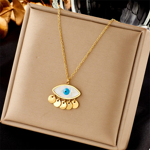 Casual Simple Style Eye Stainless Steel Tassel Plating Inlay Shell Pendant Necklace Long Necklace