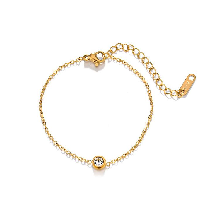 Simple Style Classic Style Round Stainless Steel 18K Gold Plated Rhinestones Bracelets In Bulk