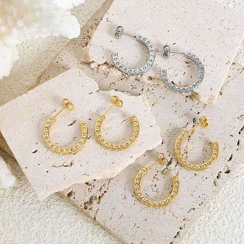 1 Paar IG Style Simple Style Cool Style Geometrische Beschichtung Inlay Edelstahl Diamant 18K vergoldete Ohrringe