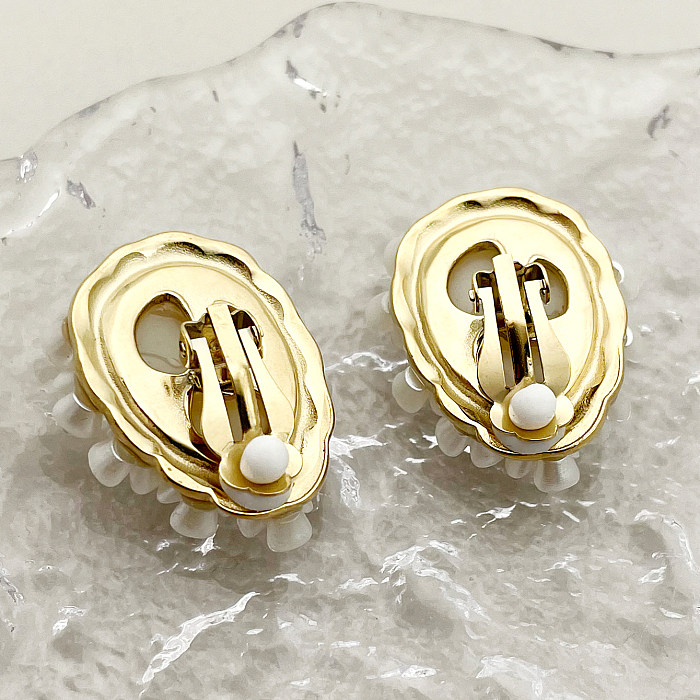 1 Pair Classical French Style Flower Plating Stainless Steel  Gold Plated Ear Studs