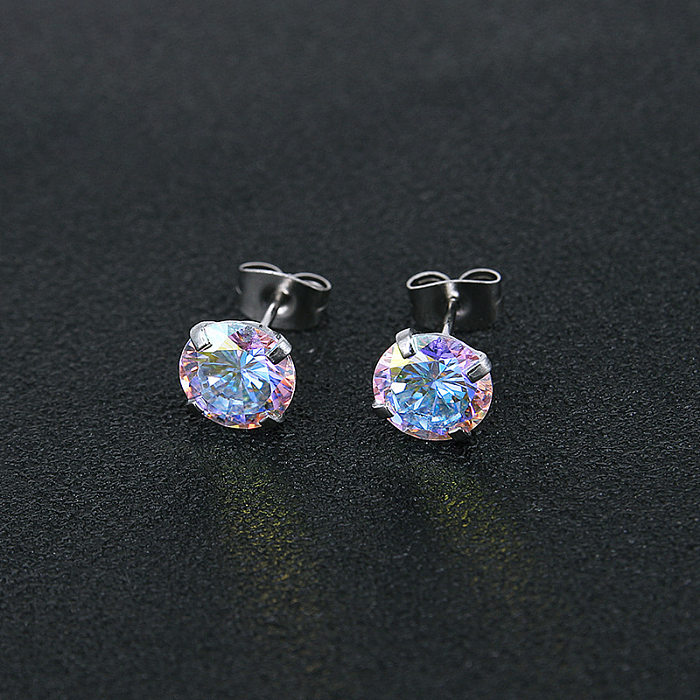 Fashion Round Stainless Steel  Inlay Zircon Earrings 1 Pair